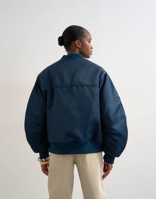 Topshop - Bomberjack met contrasterende voering in marineblauw, 4 van 4