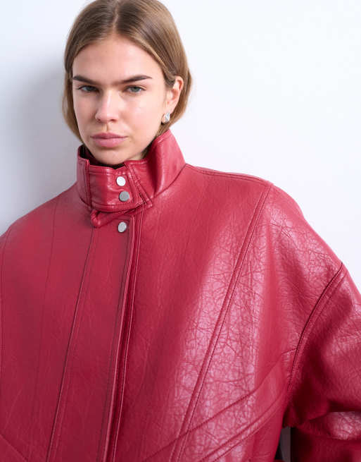 Topshop - Bomberjack met dubbele voorkant met naad in rood, 3 van 4
