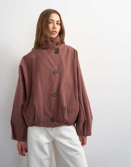 Topshop - Bomberjack met opstaande boord in aubergine, 3 van 4