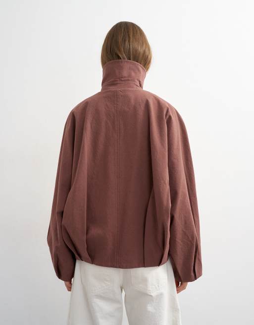 Topshop - Bomberjack met opstaande boord in aubergine, 4 van 4