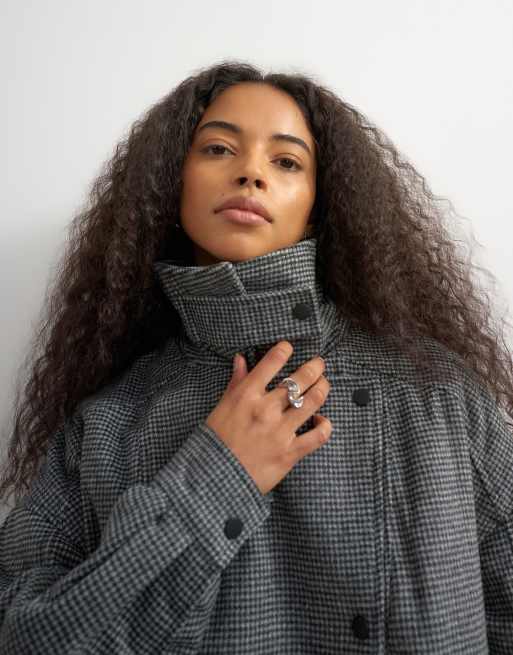 Topshop bomberjack met opstaande boord, wol en ceintuur, geruit, 4 van 4