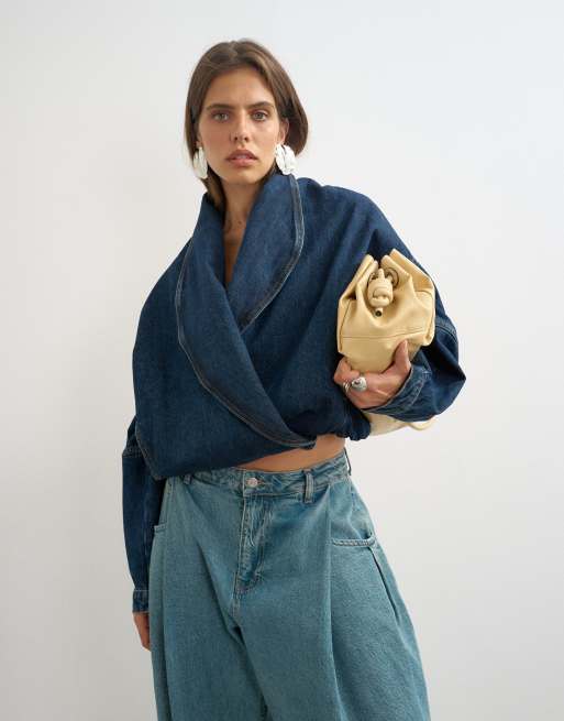 Topshop bomberjack met overslag en gedrapeerde halslijn in sulphur blue, 4 van 4