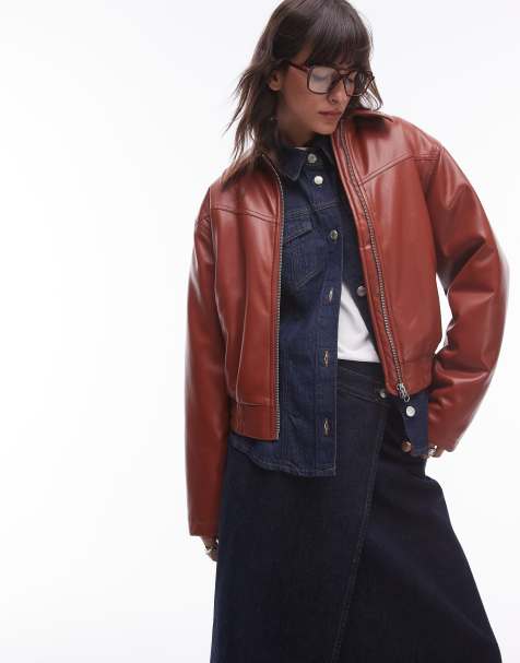 Topshop - Bomberjack van imitatieleer in oranjerood - view 1
