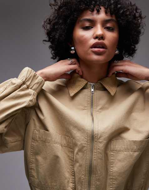 Topshop – Bomberjacke aus Baumwolle in Hellbraun mit Cordkragen - view 1