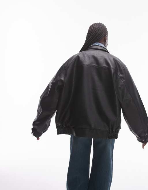 Topshop – Bomberjacke aus Kunstleder in Schwarz, 4 von 4