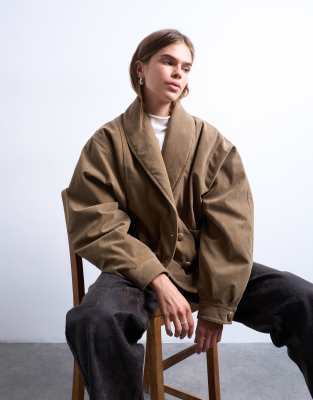 Topshop - Bomberjacke in Hellbraun aus Wildlederimitat mit Schalkragen-Brown