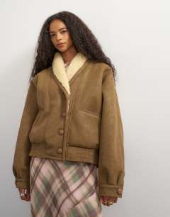 Bonded shearling shawl collar in tan
