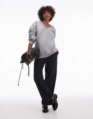 Topshop Bonded V Neck Sweatshirt In Gray