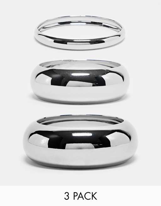 Topshop - Bondi - Confezione da 3 bracciali rigidi color argento