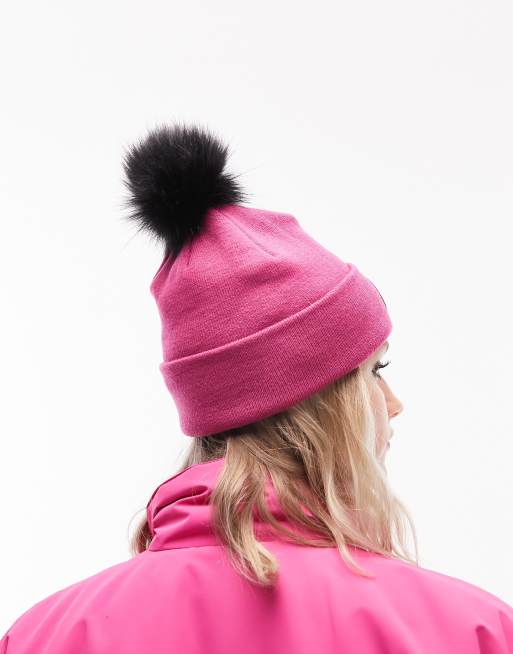 Topshop - Bonnet de ski avec pompon en fausse fourrure - Rose, 3 de 4