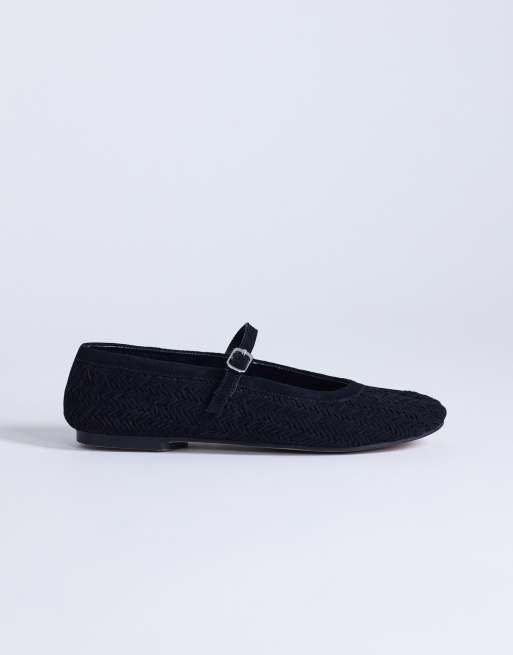 Topshop - Bonnie - Ballerines en daim véritable tressé - Noir, 3 de 4