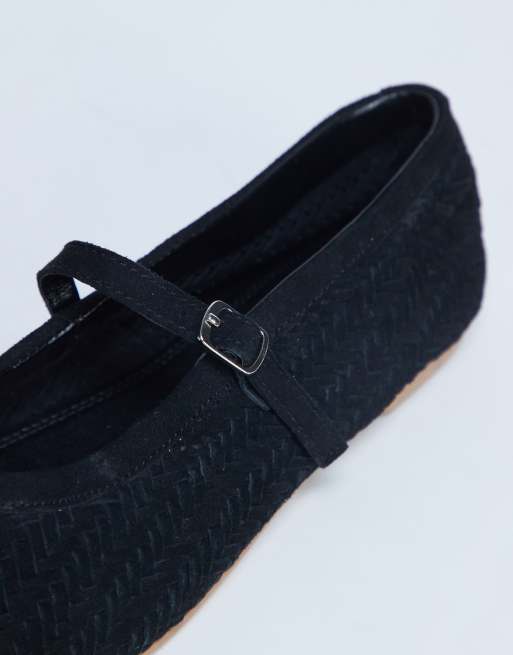 Topshop - Bonnie - Ballerines style babies en daim véritable tressé - Noir, 3 de 4