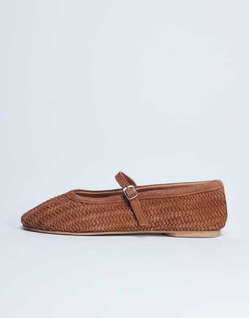 Topshop – Bonnie – Bruna, vävda Mary Jane-skor i äkta mocka och ballerinastil