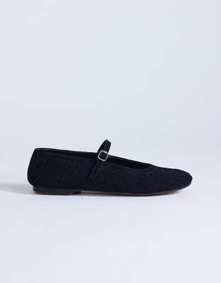 Topshop - Bonnie - Gewebte Ballerinas aus echtem Wildleder in Schwarz