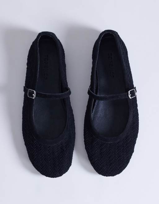 Topshop - Bonnie - Geweven ballerina's van echt suède in zwart, 2 van 4