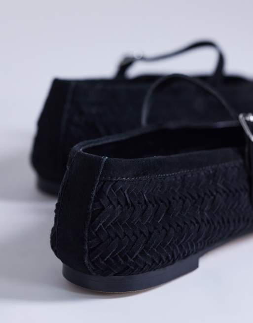 Topshop - Bonnie - Geweven ballerina's van echt suède in zwart, 4 van 4