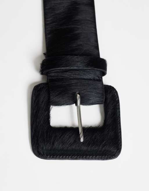 Topshop Bonnie hair on real leather belt in black, 2 of 3