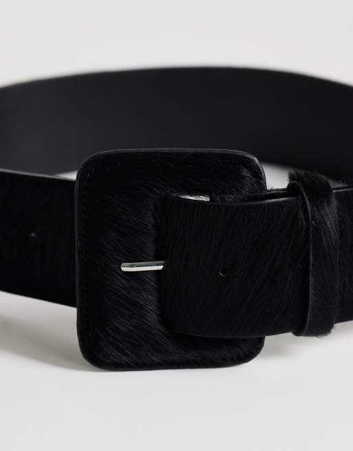 Topshop Bonnie hair on real leather belt in black, 3 of 3