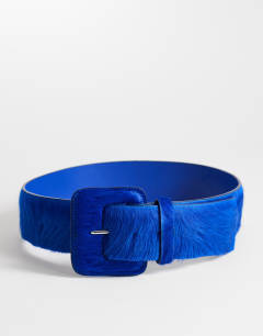 Bonnie hair on real leather belt in cobalt