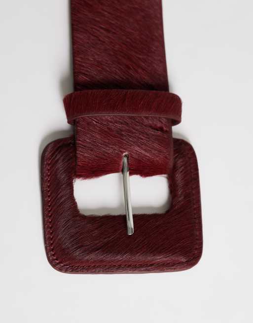 Topshop Bonnie hair on real leather belt in red, 2 of 3
