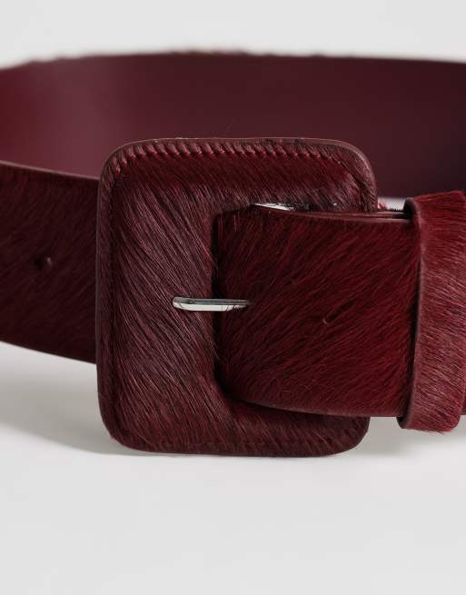 Topshop Bonnie hair on real leather belt in red, 3 of 3
