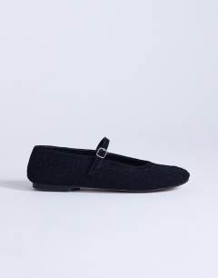 Bonnie real suede woven ballet in black