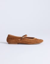Topshop Bonnie real suede woven ballet in tan