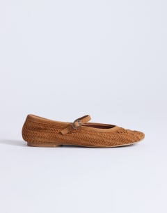 Bonnie real suede woven ballet in tan