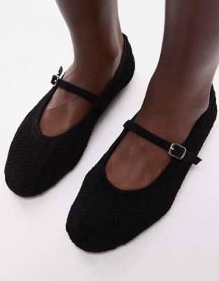 Topshop Bonnie Woven Mary Jane Ballet Flats In Black