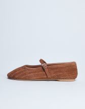 Topshop Bonnie woven real suede mary jane ballet in tan suede
