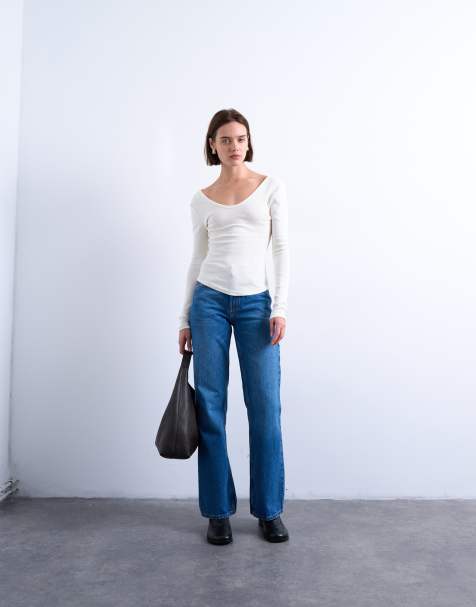 Topshop - Bootcut jeans met halfhoge taille in middenblauw - view 1