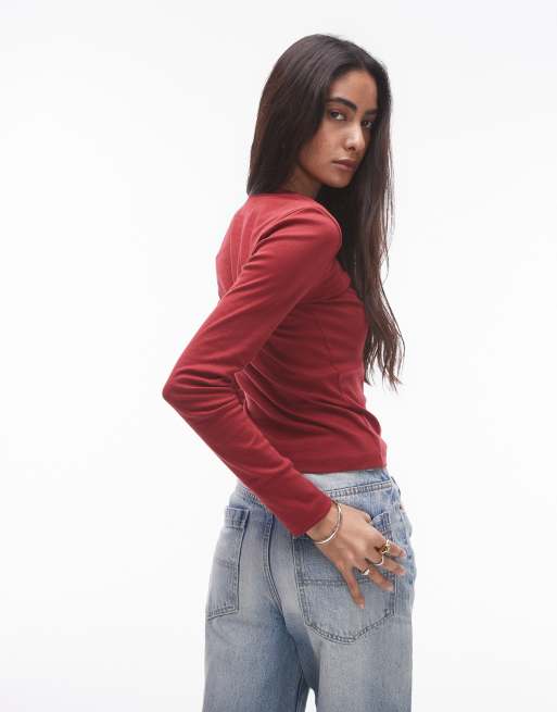 Topshop - Bordeaux hverdags-T-shirt med lange ærmer, 3 af 4