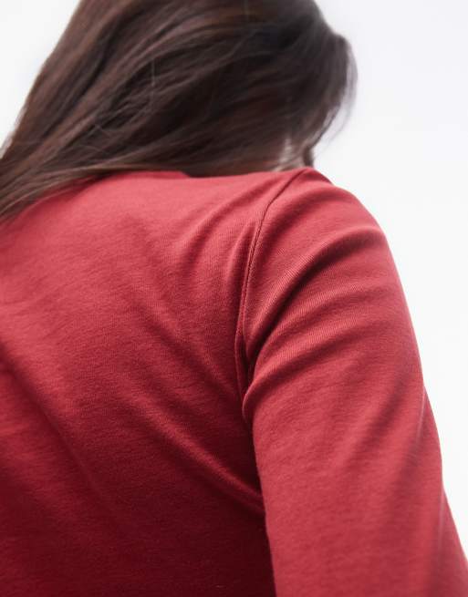 Topshop - Bordeaux hverdags-T-shirt med lange ærmer, 4 af 4