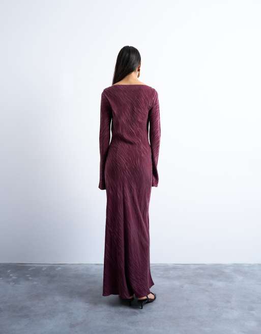 Topshop - Bordeaux midikjole med bred halsudskæring i premium-cupro-jacquard, 4 af 4