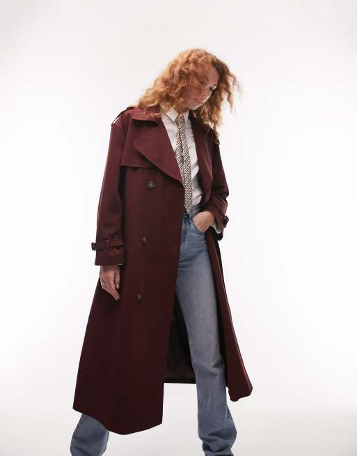 Topshop - Bordeaux trenchcoat med oversized pasform i blødt materiale