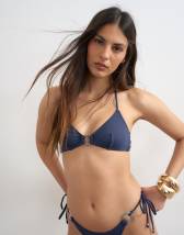 Topshop Bordeaux  triangle bikini top in navy and silver