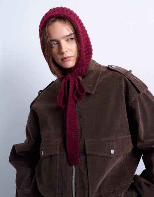 Topshop - Bordeauxrød Bella-hætte med bindebånd, 2 af 3
