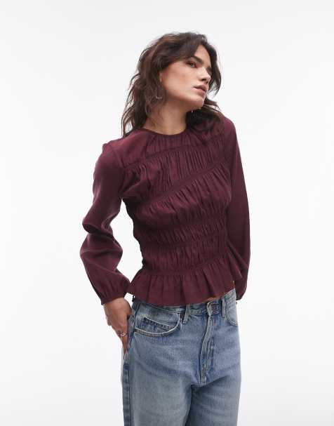 Topshop - Bordeauxrød og asymmetrisk top med rynker - view 1