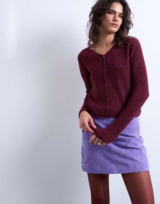 Topshop - Bordeauxrød og ribstrikket cardigan med V-hals, 2 af 4