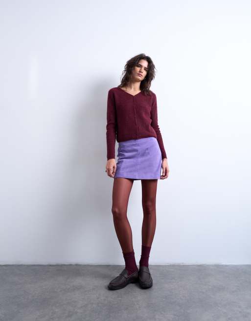 Topshop - Bordeauxrød og ribstrikket cardigan med V-hals, 3 af 4