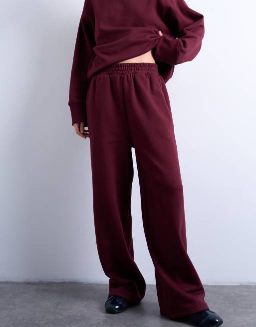 Topshop - Bordeauxrøde joggingbukser med lige ben, 3 af 5