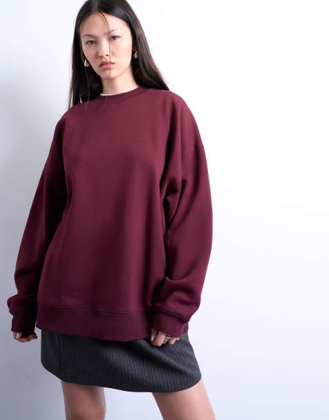 Topshop longline oversized sweat in burgundy