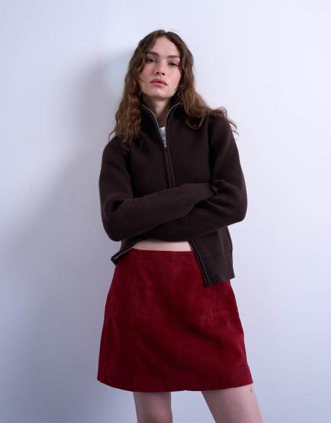 Topshop co-ord real suede mini skirt in burgundy