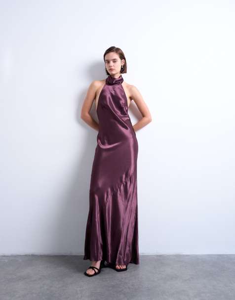 Topshop tie neck halter maxi dress in port royal 