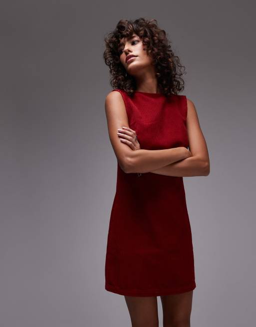 Topshop – Bordowa sztruksowa sukienka mini z odkrytymi plecami