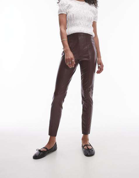Topshop – Bordowe dopasowane spodnie z imitacji skóry - view 1
