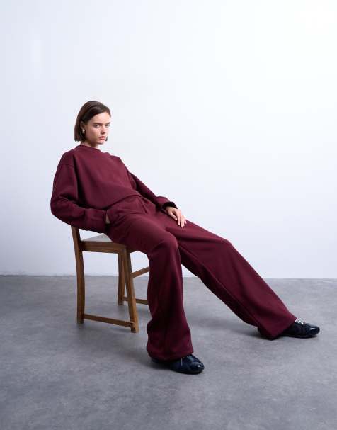 Topshop – Bordowe joggersy z prostymi nogawkami - view 1