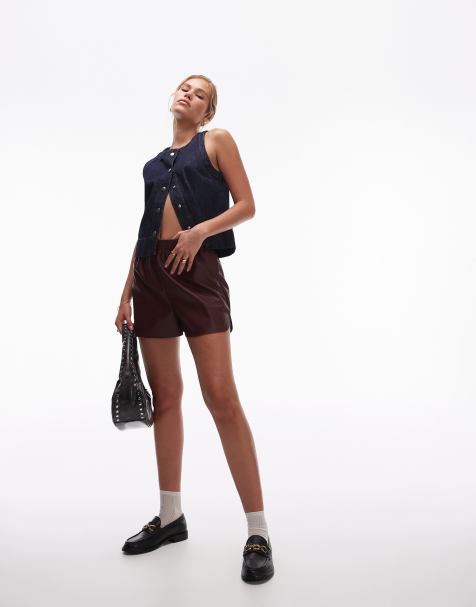 Topshop – Bordowe szorty do biegania z imitacji skóry - view 1