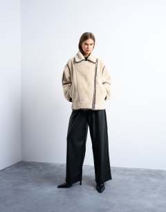 Borg aviator oversized jacket in cream