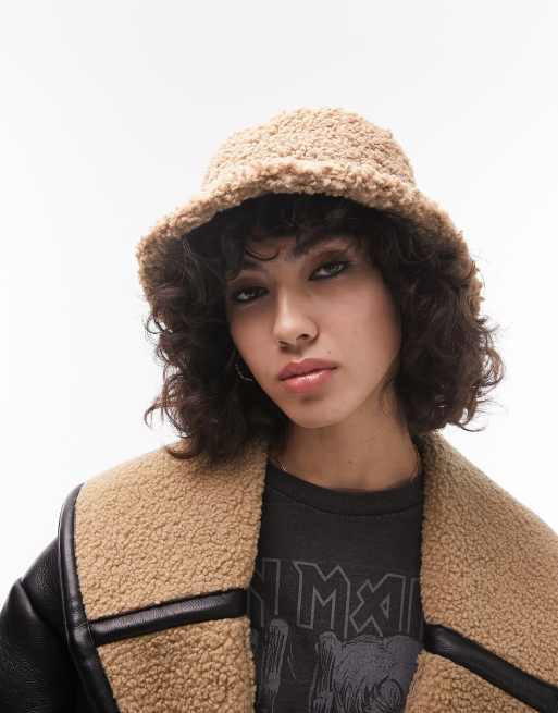 Topshop borg bucket hat in biscuit